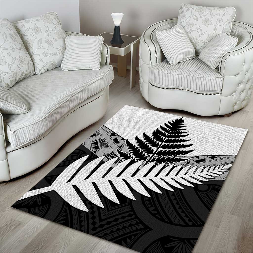 New Zealand Silver Fern Area Rug Maori Koru Mixed Taniko Pattern