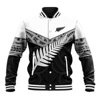 New Zealand Silver Fern Baseball Jacket Maori Koru Mixed Taniko Pattern