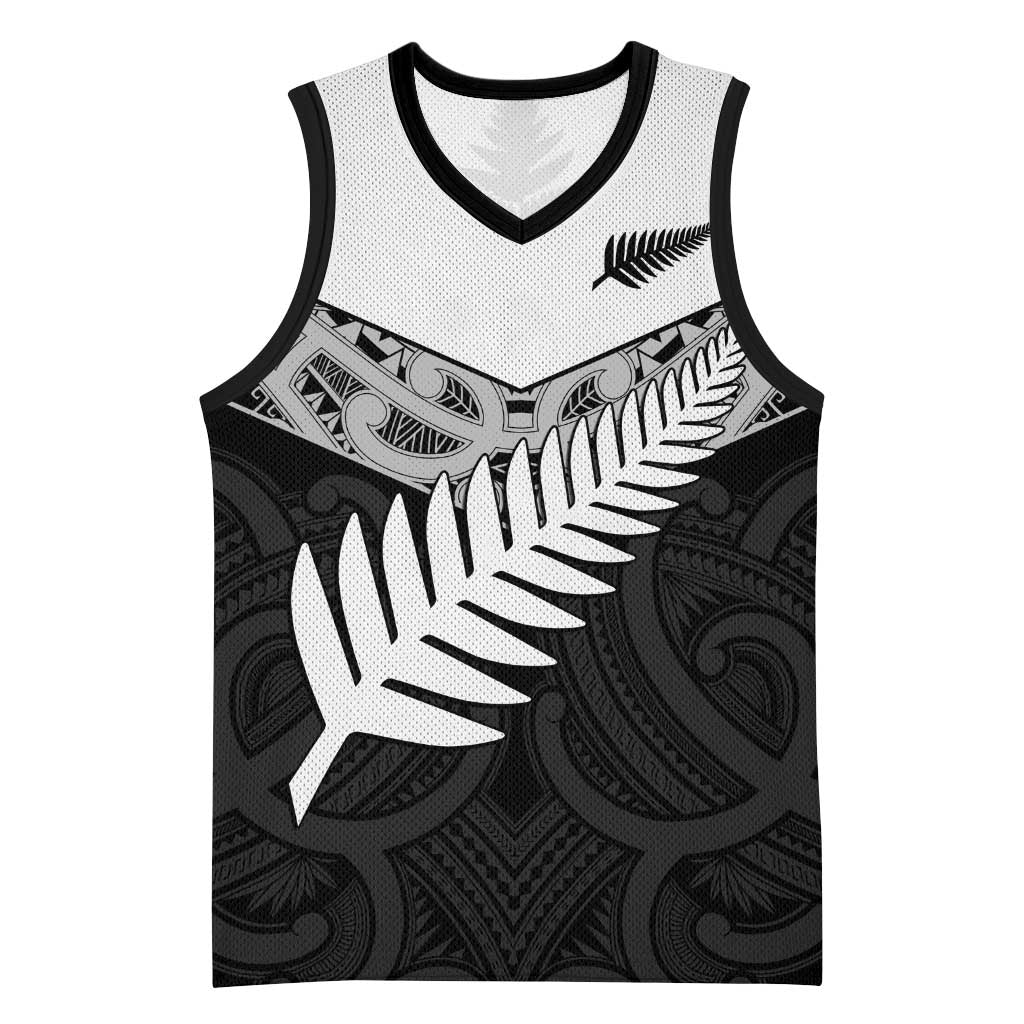New Zealand Silver Fern Basketball Jersey Maori Koru Mixed Taniko Pattern - Polynesian Pride