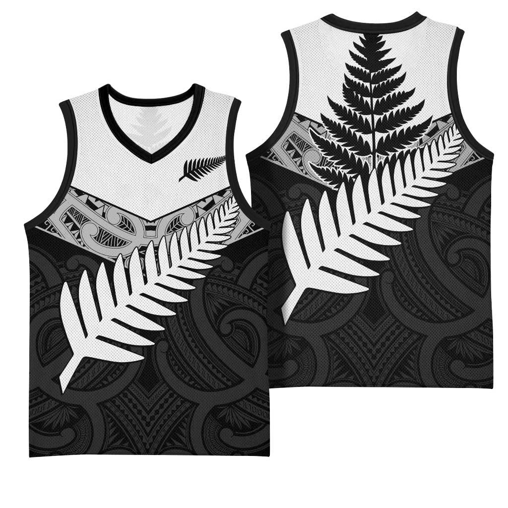 New Zealand Silver Fern Basketball Jersey Maori Koru Mixed Taniko Pattern - Polynesian Pride