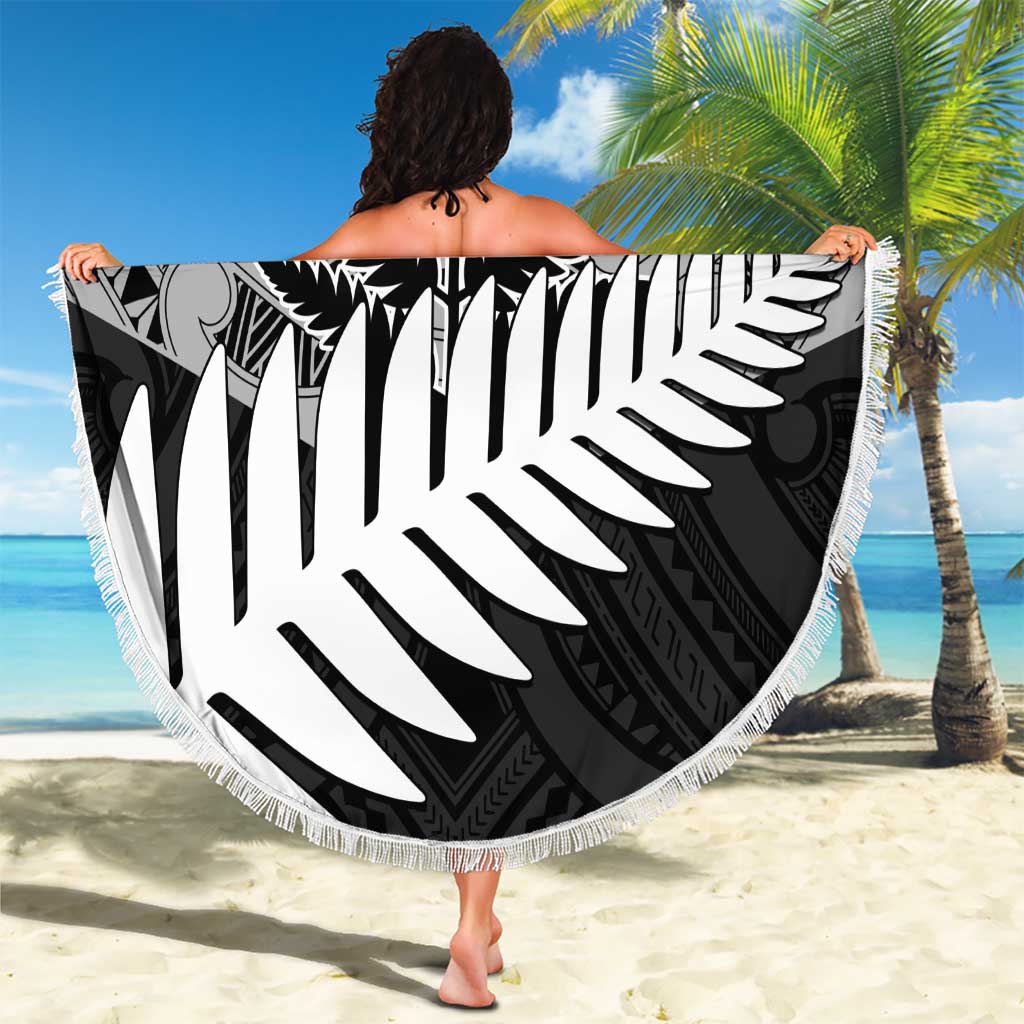 New Zealand Silver Fern Beach Blanket Maori Koru Mixed Taniko Pattern