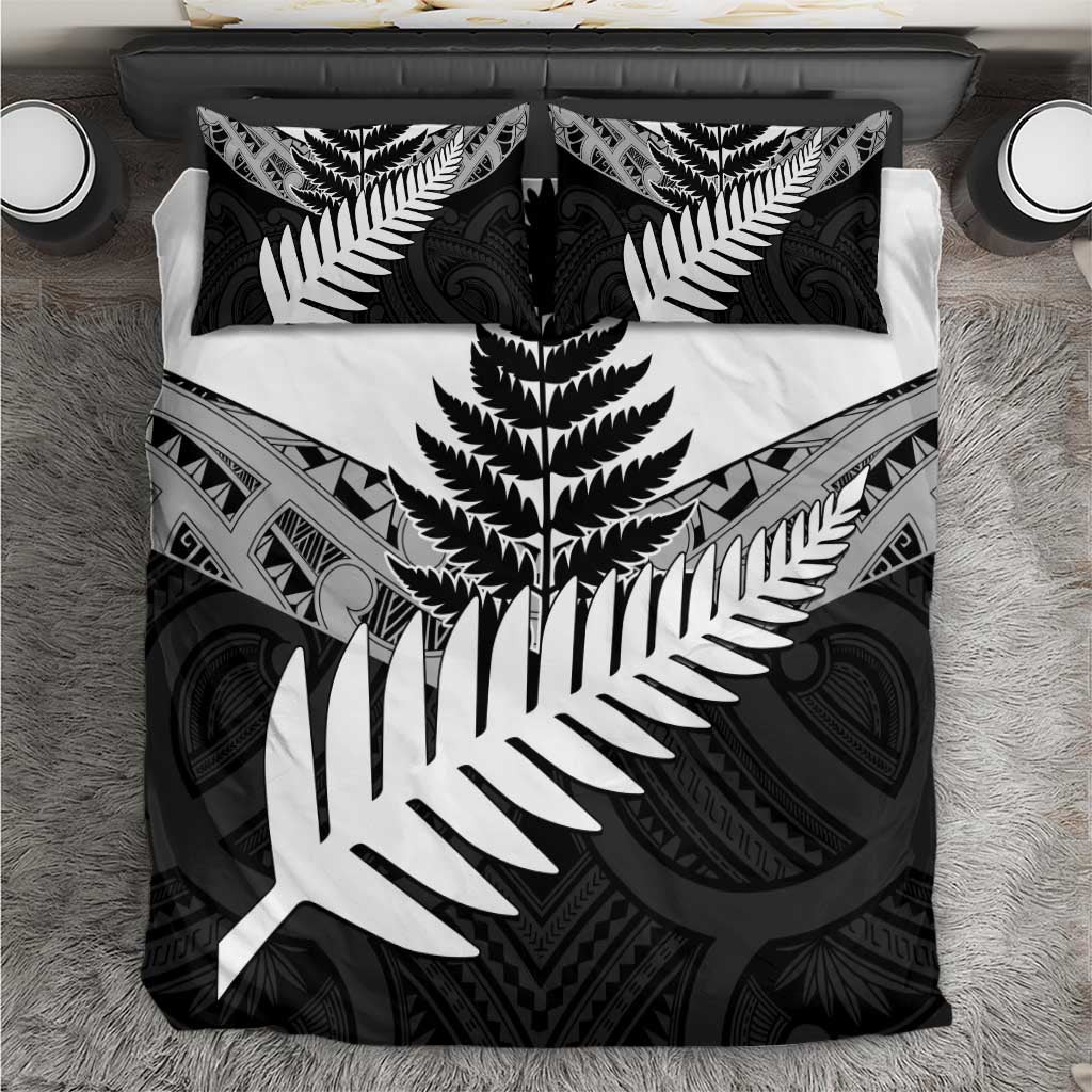 New Zealand Silver Fern Bedding Set Maori Koru Mixed Taniko Pattern