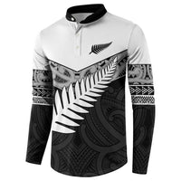 New Zealand Silver Fern Button Sweatshirt Maori Koru Mixed Taniko Pattern LT9 - Polynesian Pride