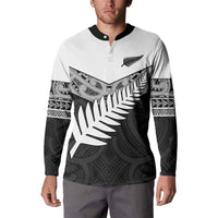 New Zealand Silver Fern Button Sweatshirt Maori Koru Mixed Taniko Pattern LT9 - Polynesian Pride