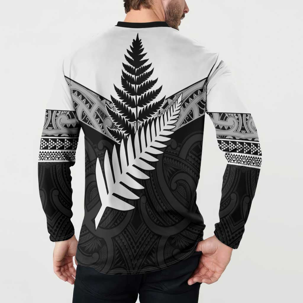 New Zealand Silver Fern Button Sweatshirt Maori Koru Mixed Taniko Pattern LT9 - Polynesian Pride