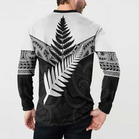 New Zealand Silver Fern Button Sweatshirt Maori Koru Mixed Taniko Pattern LT9 - Polynesian Pride