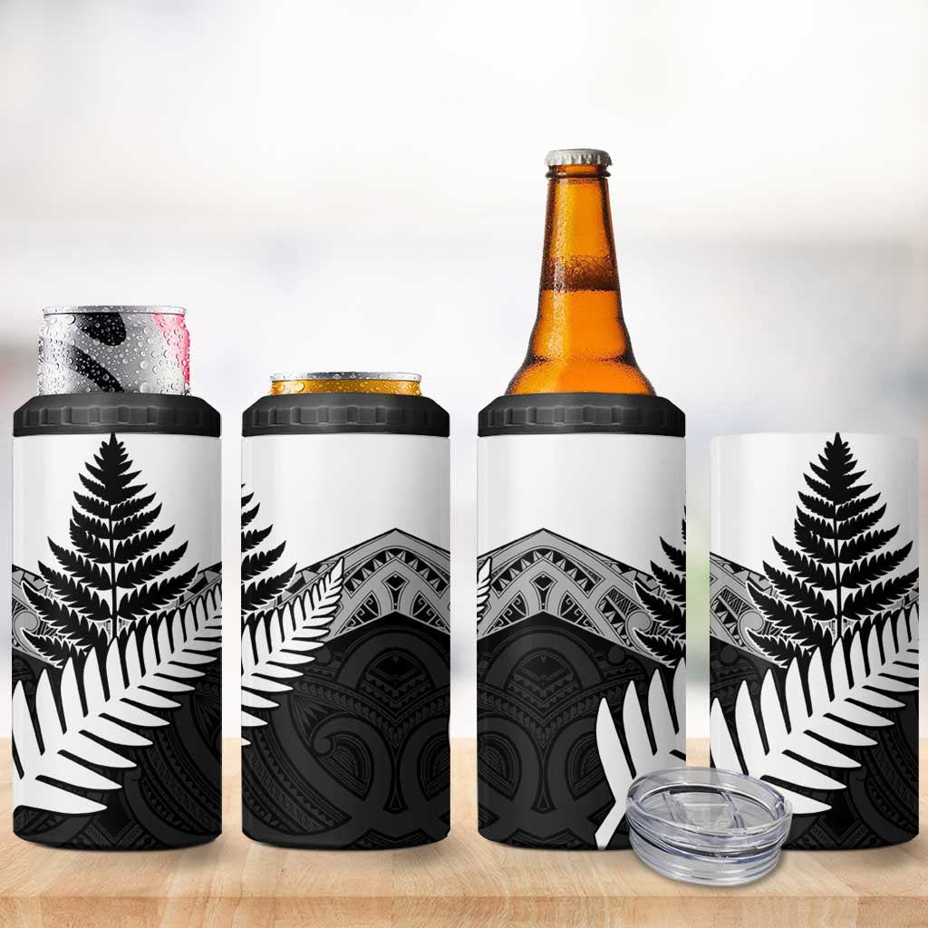 New Zealand Silver Fern 4 in 1 Can Cooler Tumbler Maori Koru Mixed Taniko Pattern LT9 - Polynesian Pride