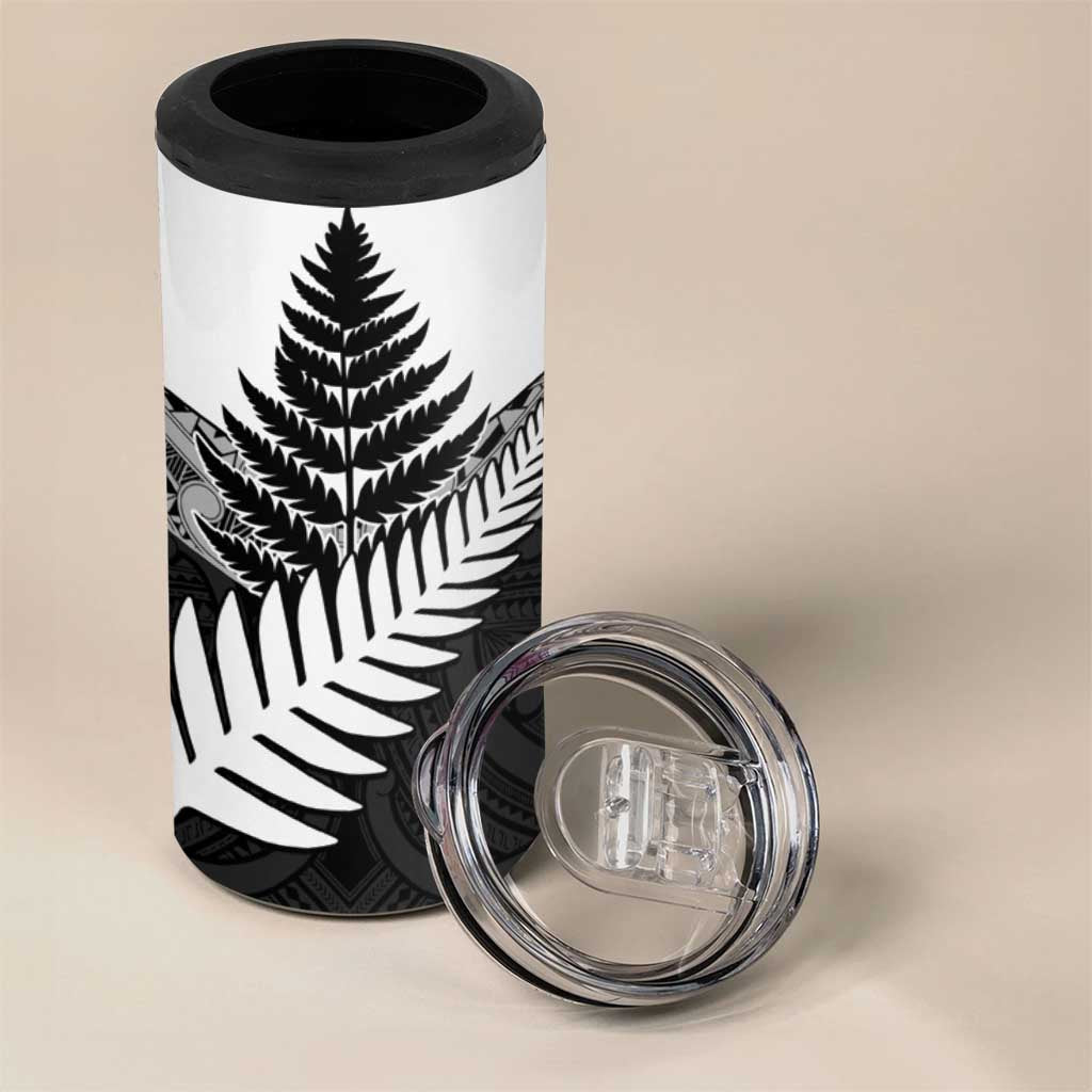 New Zealand Silver Fern 4 in 1 Can Cooler Tumbler Maori Koru Mixed Taniko Pattern LT9 - Polynesian Pride