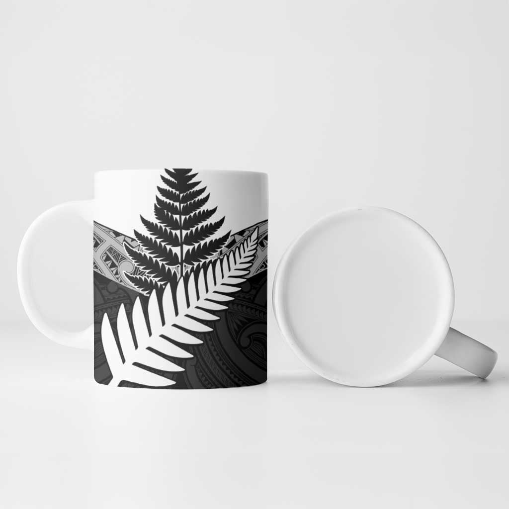 New Zealand Silver Fern Ceramic Mug Maori Koru Mixed Taniko Pattern - Polynesian Pride