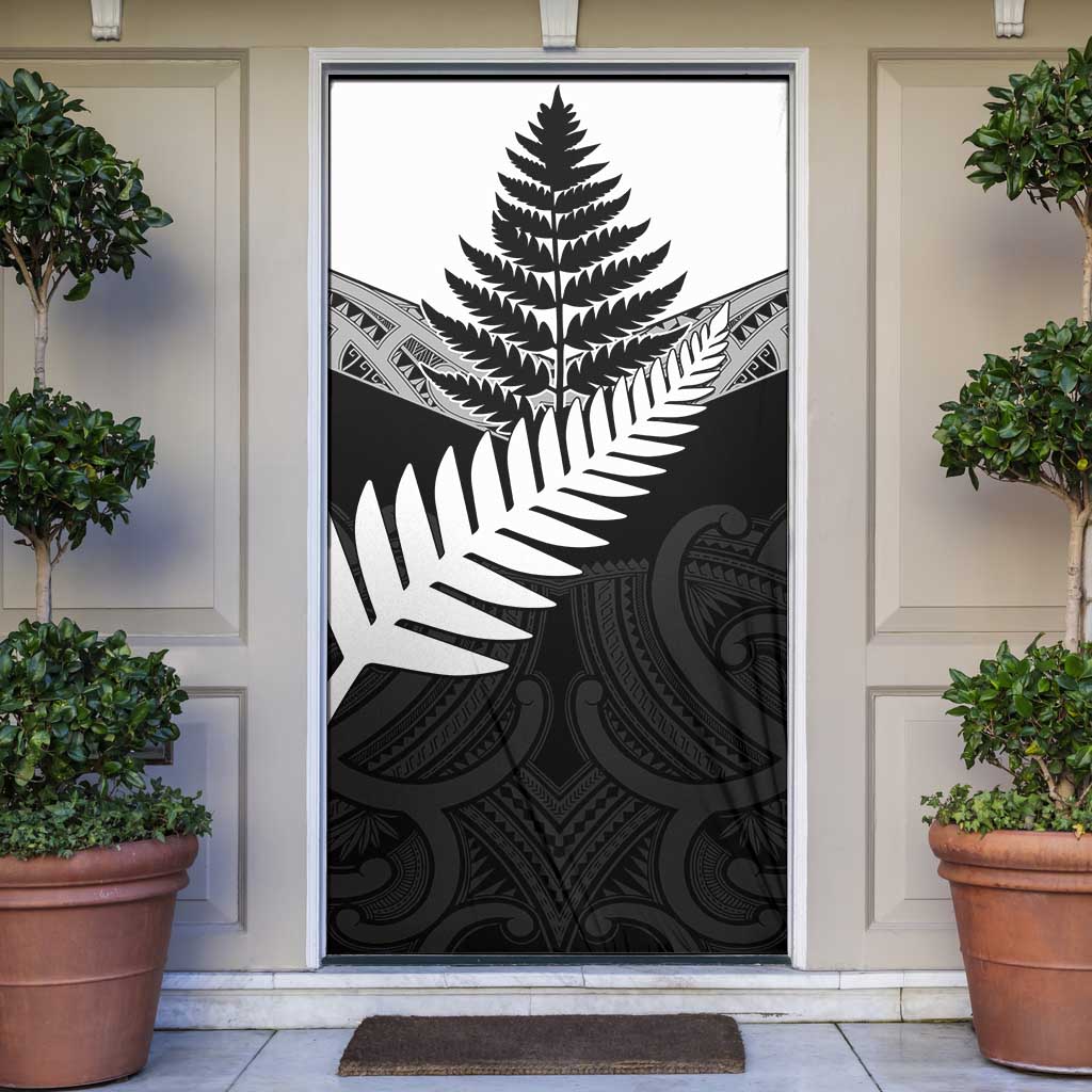 New Zealand Silver Fern Door Cover Maori Koru Mixed Taniko Pattern - Polynesian Pride