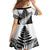 New Zealand Silver Fern Family Matching Off The Shoulder Long Sleeve Dress and Hawaiian Shirt Maori Koru Mixed Taniko Pattern