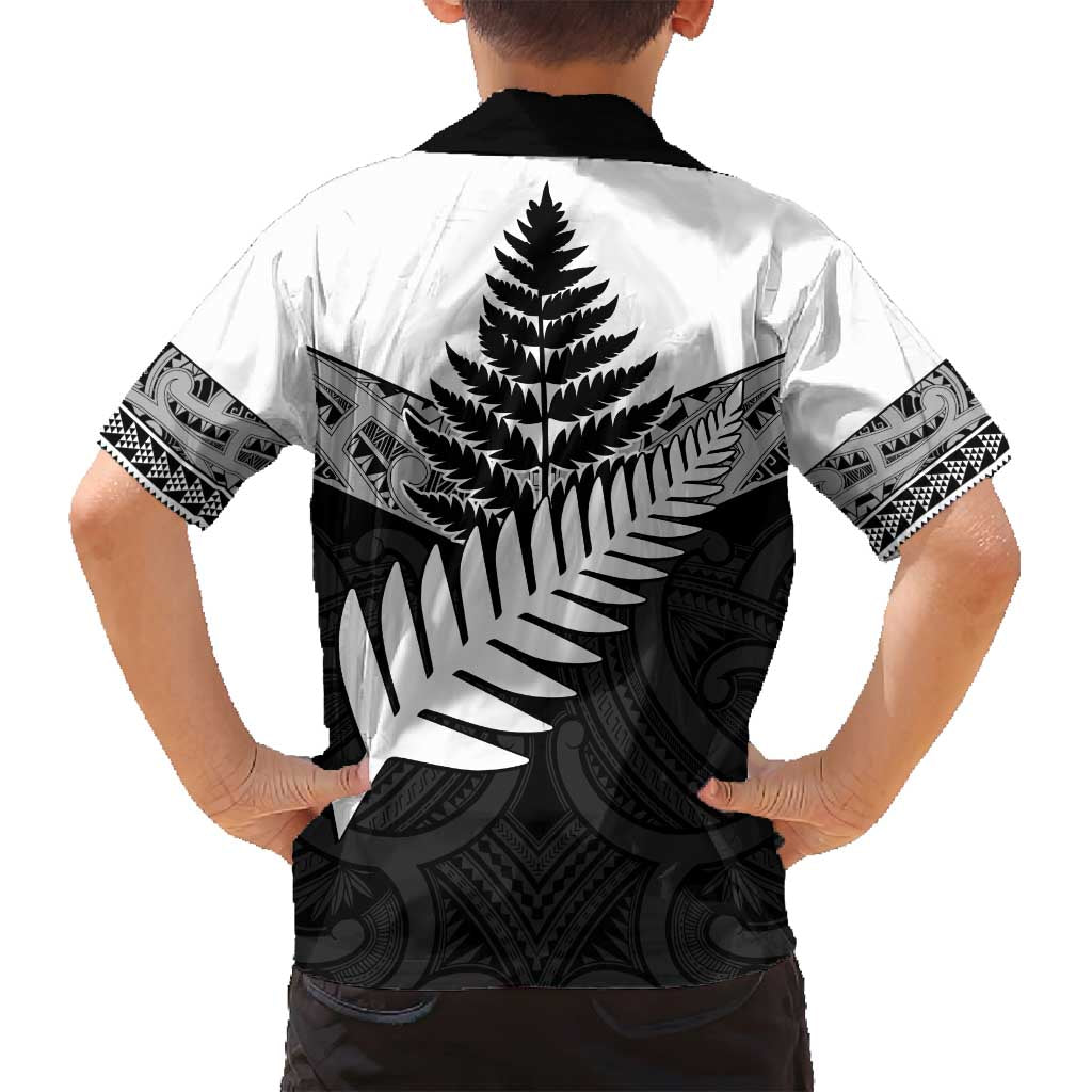 New Zealand Silver Fern Family Matching Off Shoulder Short Dress and Hawaiian Shirt Maori Koru Mixed Taniko Pattern