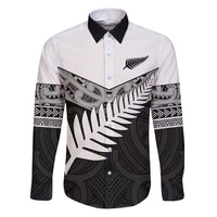 New Zealand Silver Fern Family Matching Puletasi and Hawaiian Shirt Maori Koru Mixed Taniko Pattern LT9 Dad's Shirt - Long Sleeve White - Polynesian Pride