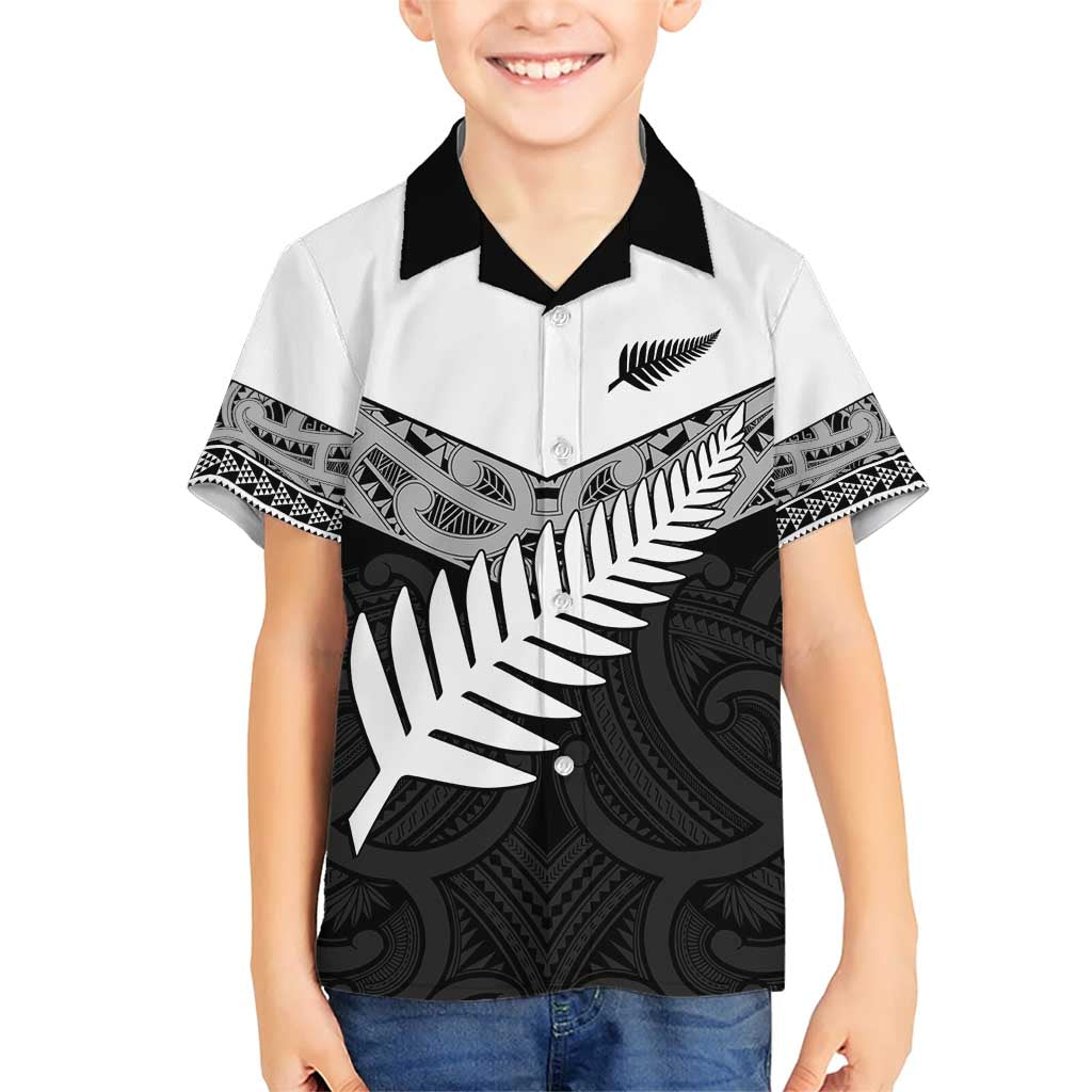 New Zealand Silver Fern Family Matching Short Sleeve Bodycon Dress and Hawaiian Shirt Maori Koru Mixed Taniko Pattern LT9 Son's Shirt White - Polynesian Pride