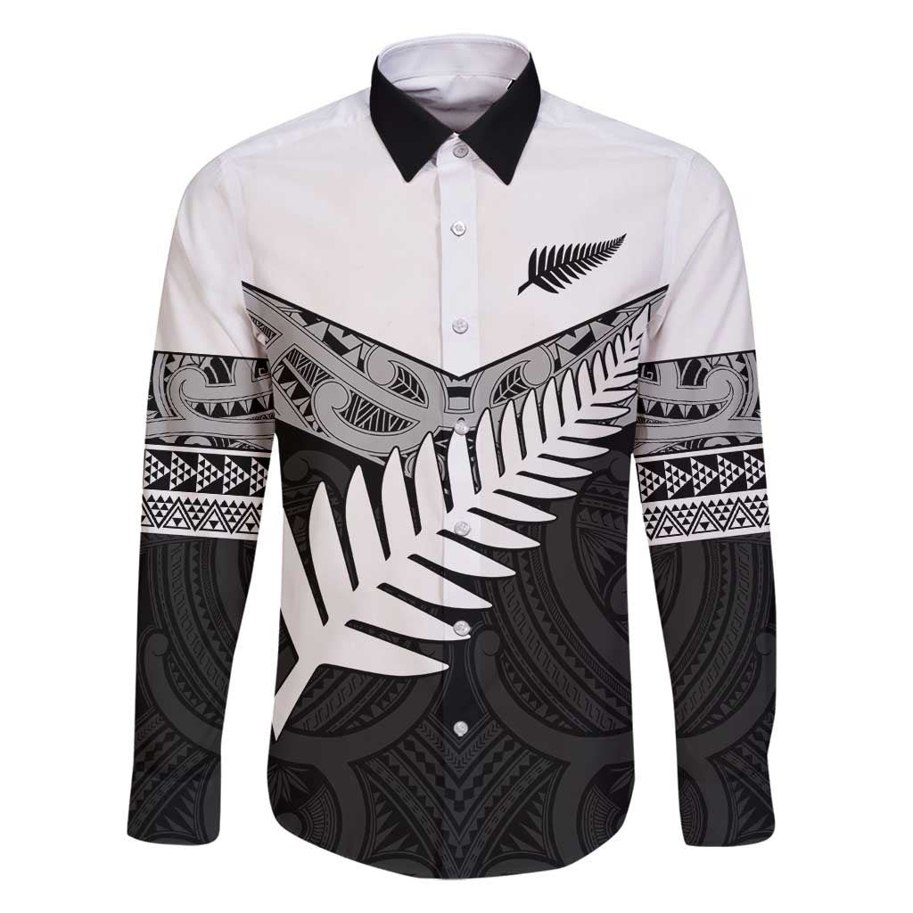 New Zealand Silver Fern Family Matching Summer Maxi Dress and Hawaiian Shirt Maori Koru Mixed Taniko Pattern LT9 Dad's Shirt - Long Sleeve White - Polynesian Pride
