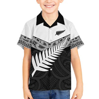 New Zealand Silver Fern Family Matching Summer Maxi Dress and Hawaiian Shirt Maori Koru Mixed Taniko Pattern LT9 Son's Shirt White - Polynesian Pride