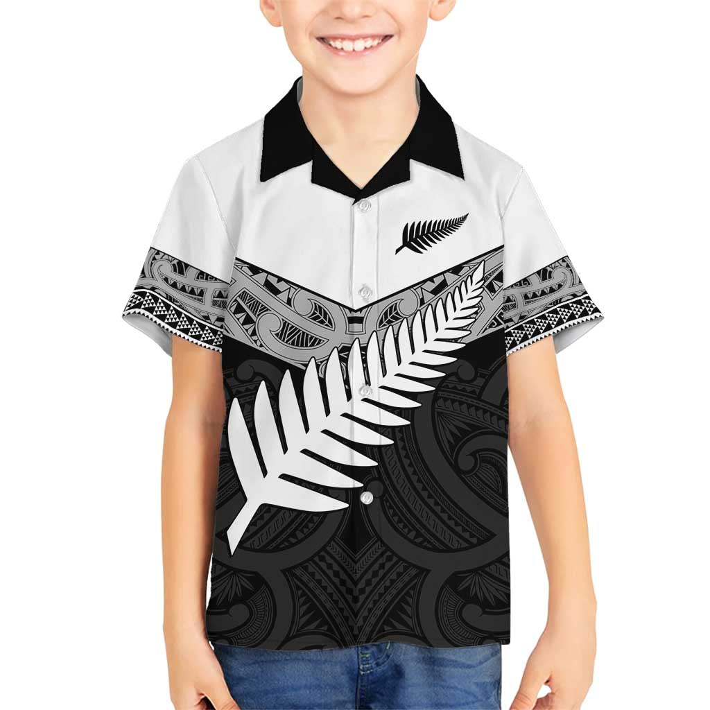 New Zealand Silver Fern Family Matching Tank Maxi Dress and Hawaiian Shirt Maori Koru Mixed Taniko Pattern LT9 Son's Shirt White - Polynesian Pride