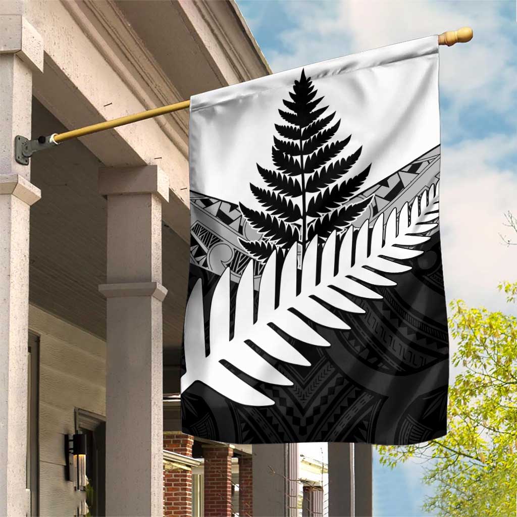 New Zealand Silver Fern Garden Flag Maori Koru Mixed Taniko Pattern