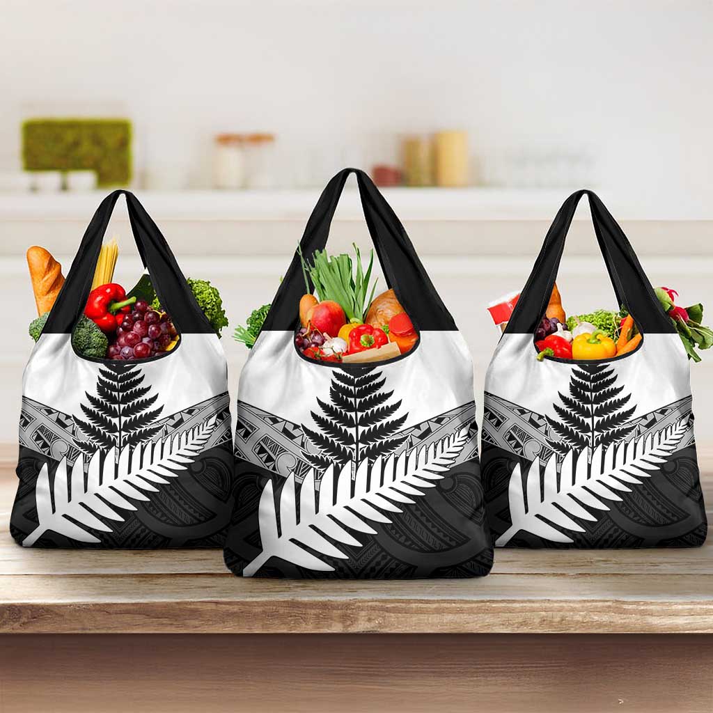 New Zealand Silver Fern Grocery Bag Maori Koru Mixed Taniko Pattern LT9 3-pack One Size White - Polynesian Pride