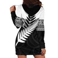 New Zealand Silver Fern Hoodie Dress Maori Koru Mixed Taniko Pattern