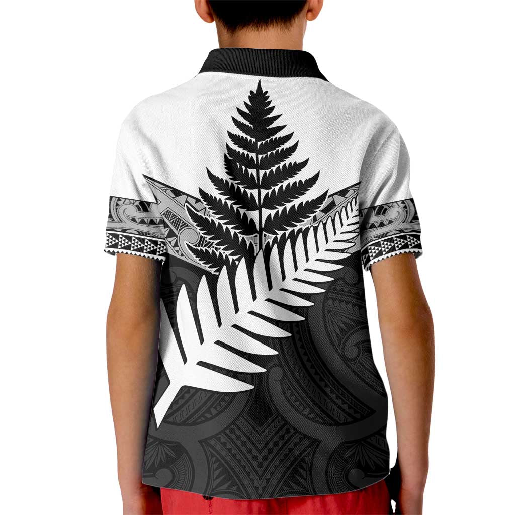 New Zealand Silver Fern Kid Polo Shirt Maori Koru Mixed Taniko Pattern