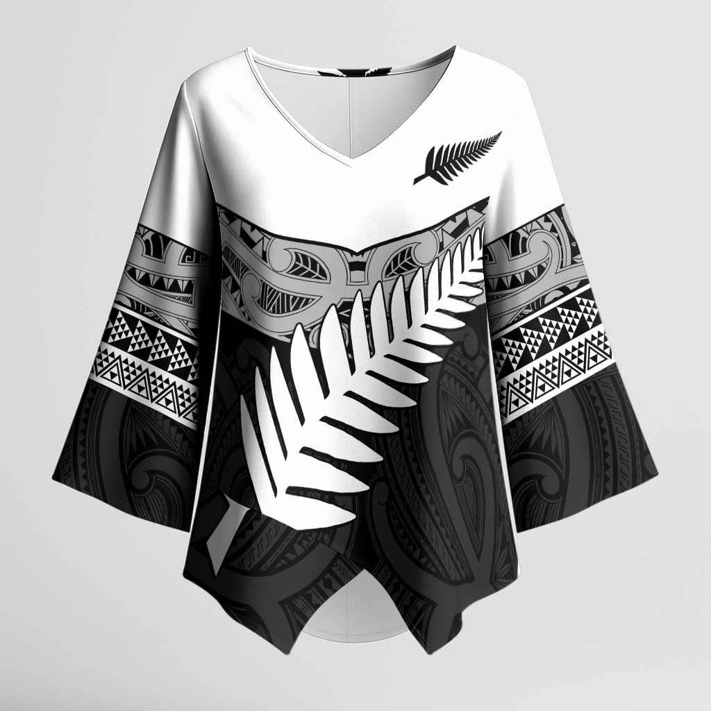 New Zealand Silver Fern Kimono Sleeve Blouse Maori Koru Mixed Taniko Pattern - Polynesian Pride