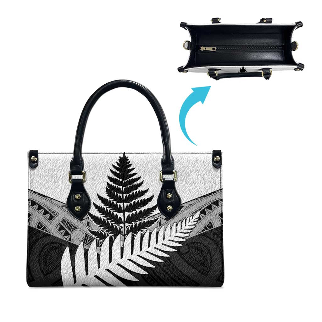 New Zealand Silver Fern Leather Bag Maori Koru Mixed Taniko Pattern - Polynesian Pride