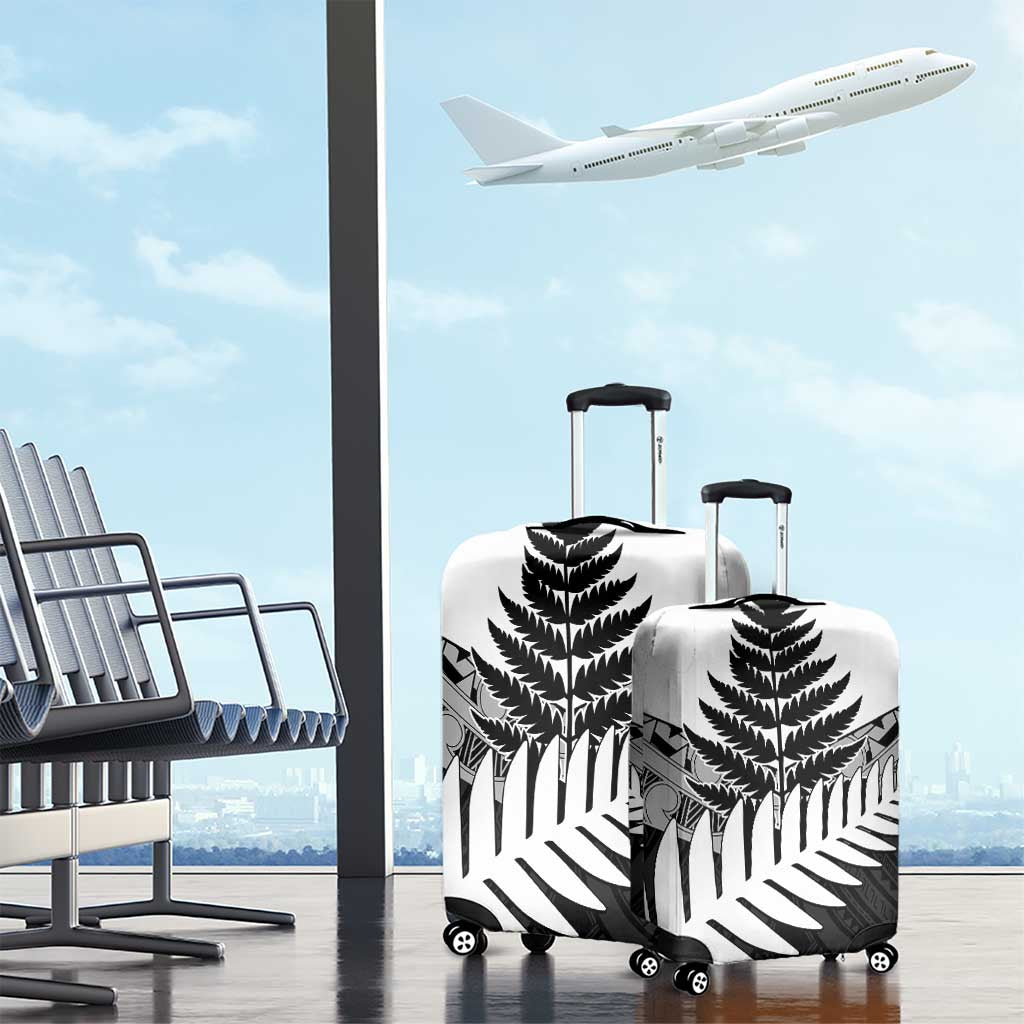 New Zealand Silver Fern Luggage Cover Maori Koru Mixed Taniko Pattern