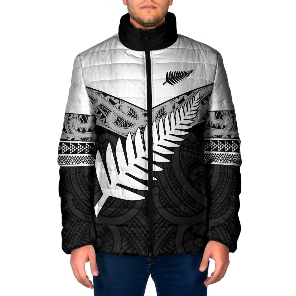 New Zealand Silver Fern Padded Jacket Maori Koru Mixed Taniko Pattern - Polynesian Pride