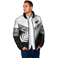 New Zealand Silver Fern Padded Jacket Maori Koru Mixed Taniko Pattern - Polynesian Pride