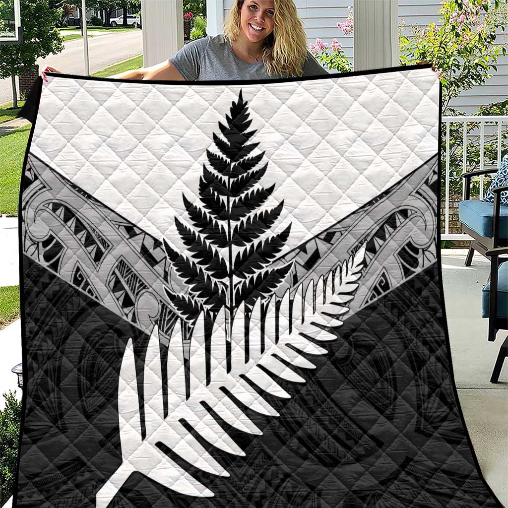 New Zealand Silver Fern Quilt Maori Koru Mixed Taniko Pattern LT9 White - Polynesian Pride