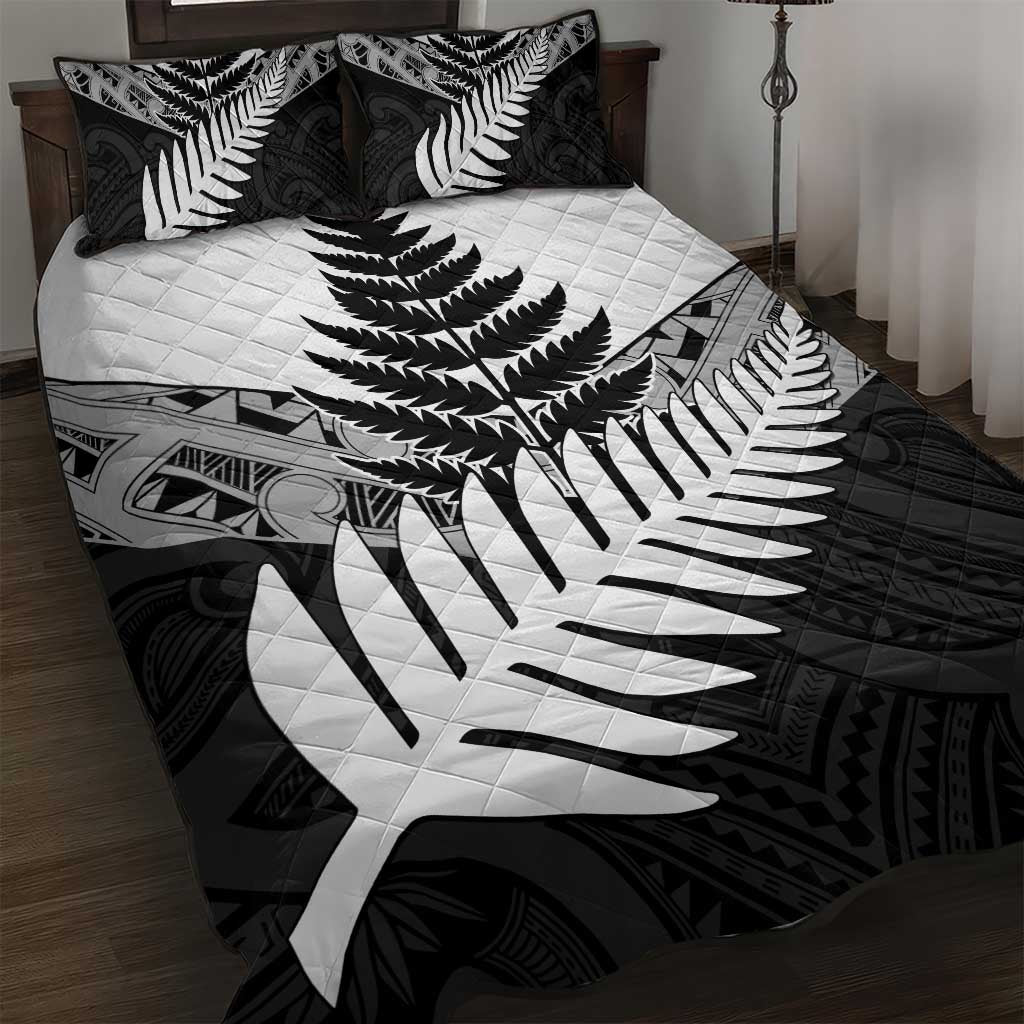 New Zealand Silver Fern Quilt Bed Set Maori Koru Mixed Taniko Pattern