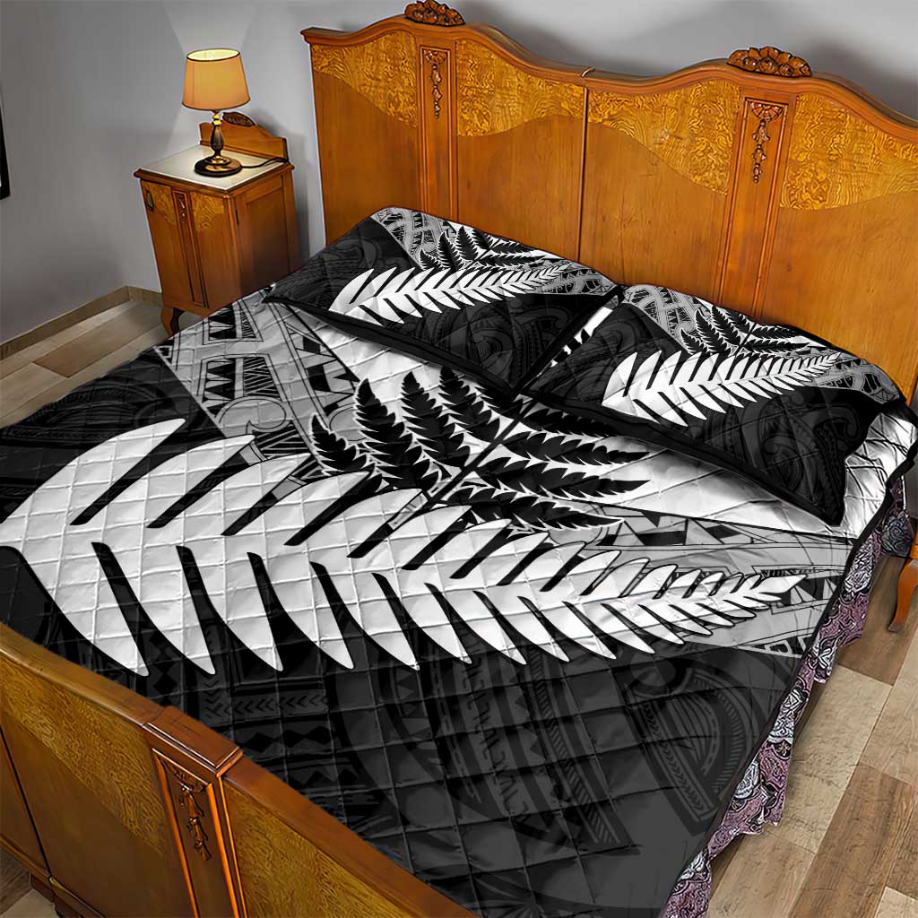 New Zealand Silver Fern Quilt Bed Set Maori Koru Mixed Taniko Pattern