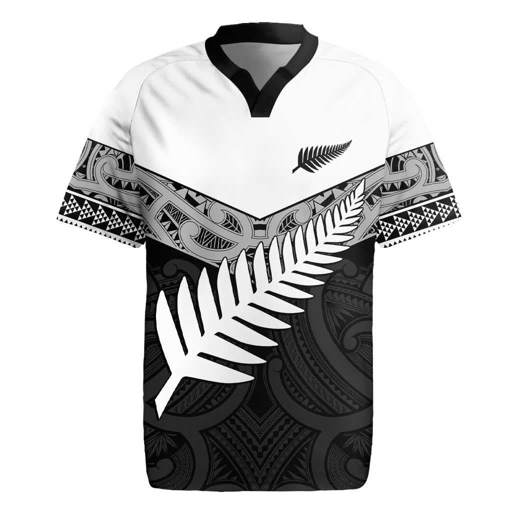 New Zealand Silver Fern Rugby Jersey Maori Koru Mixed Taniko Pattern LT9 White - Polynesian Pride