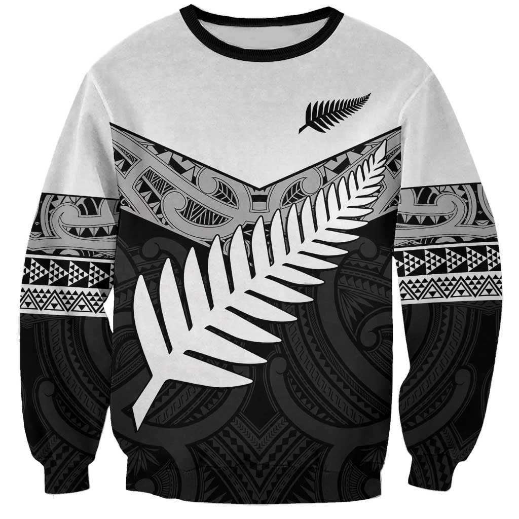 New Zealand Silver Fern Sweatshirt Maori Koru Mixed Taniko Pattern