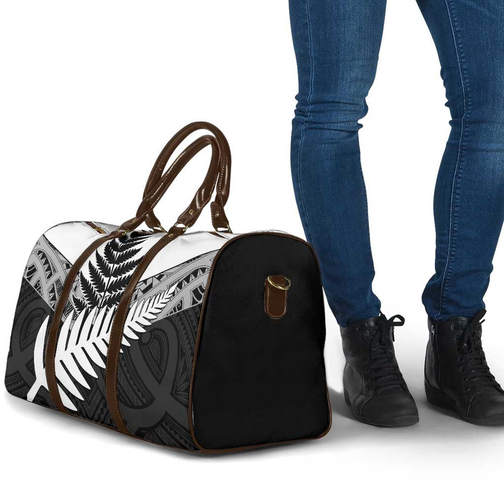 New Zealand Silver Fern Travel Bag Maori Koru Mixed Taniko Pattern - Polynesian Pride