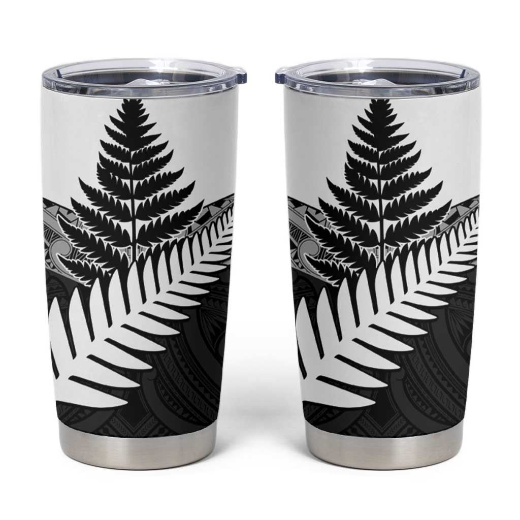 New Zealand Silver Fern Tumbler Cup Maori Koru Mixed Taniko Pattern LT9 White - Polynesian Pride