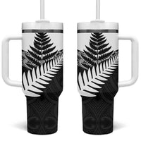 New Zealand Silver Fern Tumbler With Handle Maori Koru Mixed Taniko Pattern LT9 One Size: 40 oz White - Polynesian Pride