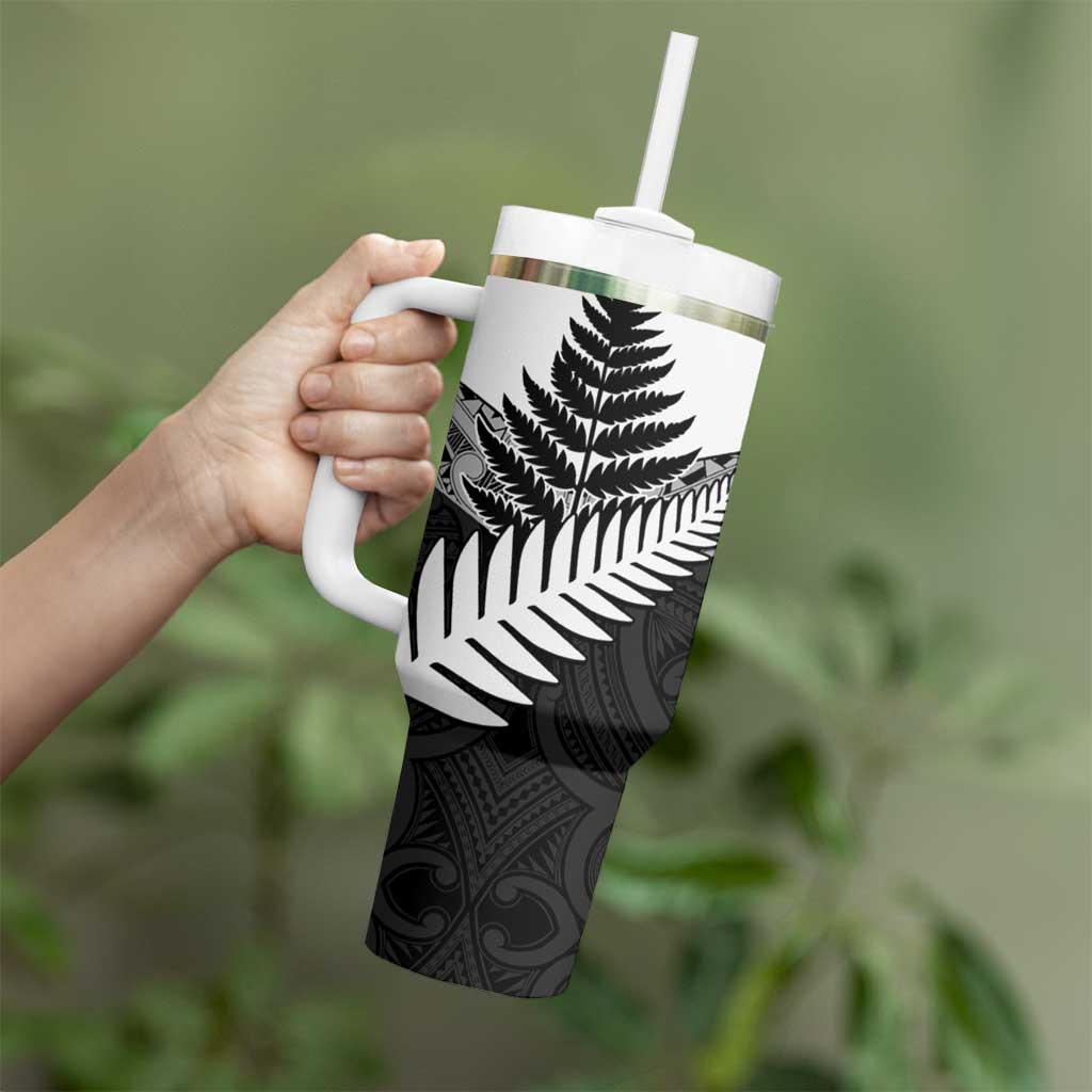 New Zealand Silver Fern Tumbler With Handle Maori Koru Mixed Taniko Pattern LT9 - Polynesian Pride