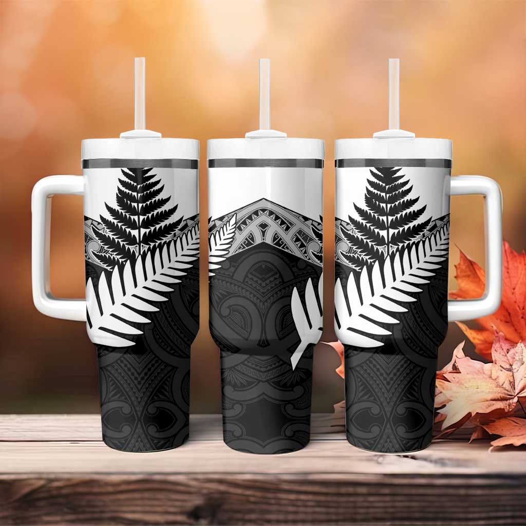 New Zealand Silver Fern Tumbler With Handle Maori Koru Mixed Taniko Pattern LT9 - Polynesian Pride