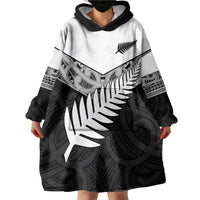 New Zealand Silver Fern Wearable Blanket Hoodie Maori Koru Mixed Taniko Pattern