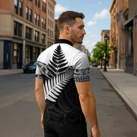 New Zealand Silver Fern Zipper Polo Shirt Maori Koru Mixed Taniko Pattern - Polynesian Pride