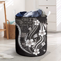 Samoa Siapo Tribal Pattern Laundry Basket Black Polynesian Plumeria Tapa Motif