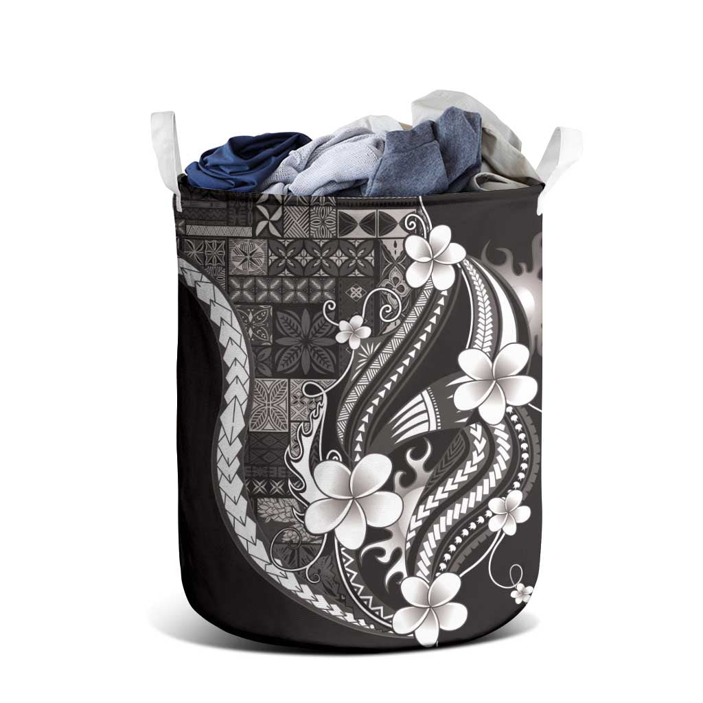 Samoa Siapo Tribal Pattern Laundry Basket Black Polynesian Plumeria Tapa Motif