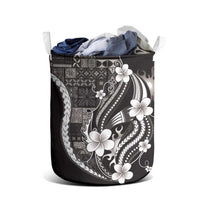 Samoa Siapo Tribal Pattern Laundry Basket Black Polynesian Plumeria Tapa Motif