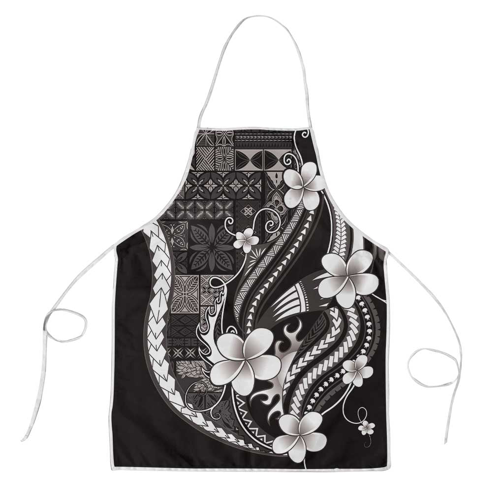 Samoa Siapo Tribal Pattern Apron Black Polynesian Plumeria Tapa Motif