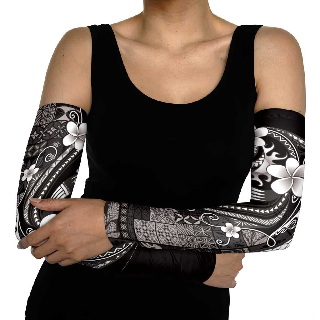 Samoa Siapo Tribal Pattern Arm Sleeves Black Polynesian Plumeria Tapa Motif
