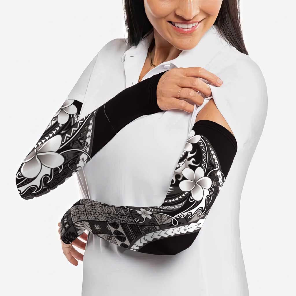Samoa Siapo Tribal Pattern Arm Sleeves Black Polynesian Plumeria Tapa Motif