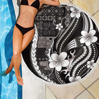 Samoa Siapo Tribal Pattern Beach Blanket Black Polynesian Plumeria Tapa Motif