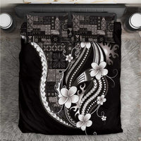Samoa Siapo Tribal Pattern Bedding Set Black Polynesian Plumeria Tapa Motif